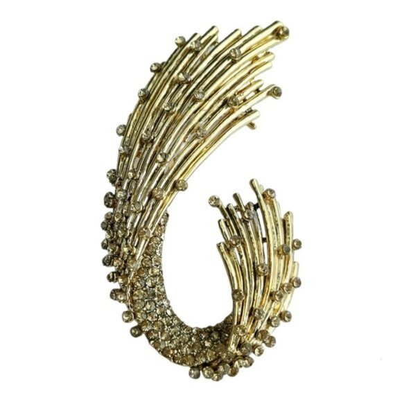 VINTAGE mid century gold tone Crystal brooch pin - Picture 1 of 7